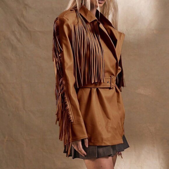 Brown Casual Women's Western Boho Fringe Jacket - Picture 2 of 5